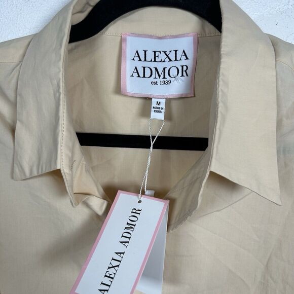 NWT Alexia Admor Amber Shirt Yellow Button Classic Cotton Top Women's Size M - Picture 3 of 9